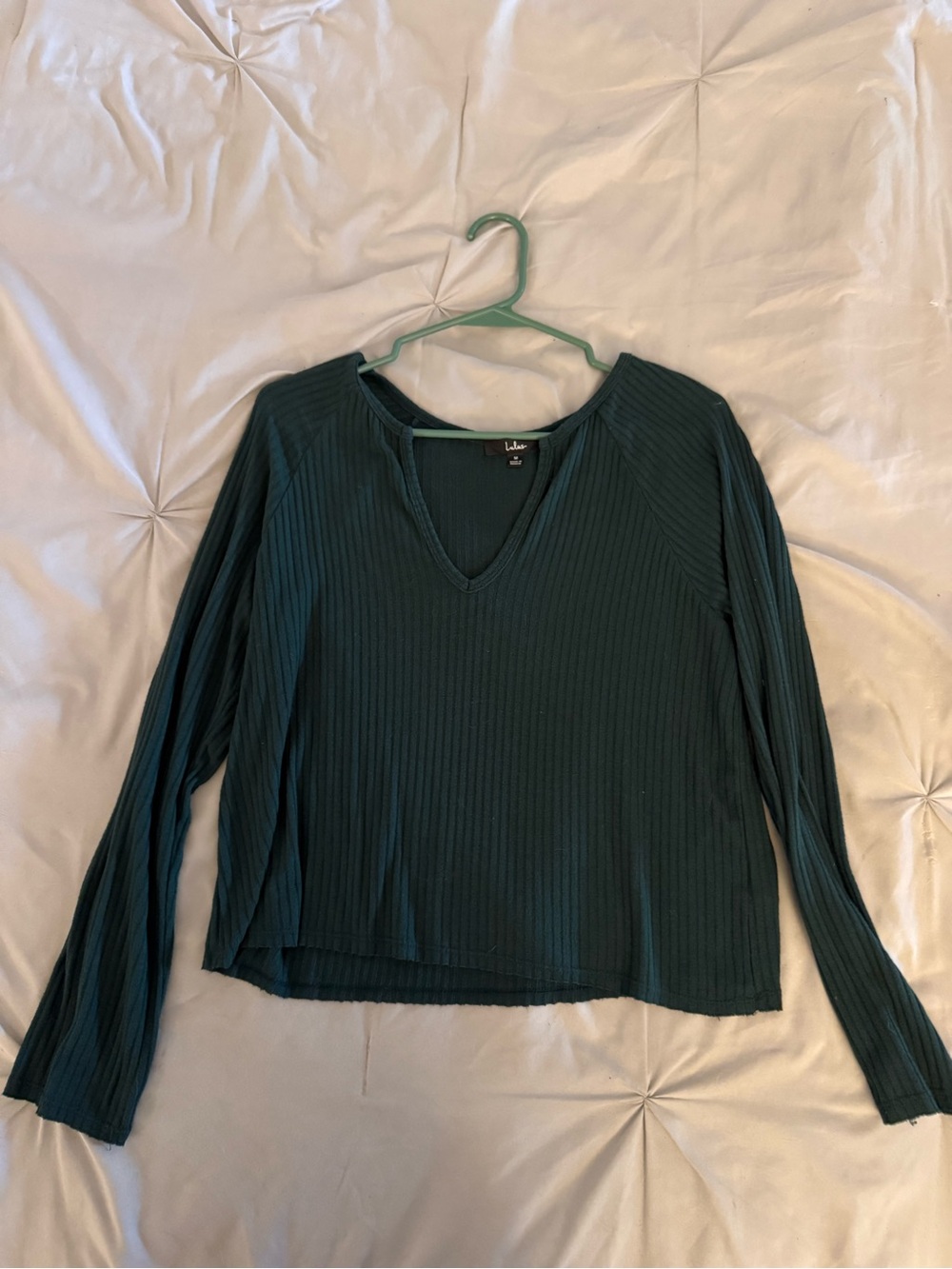 Lulu's Dark Teal Ribbed V-Neck Long Sleeve Top